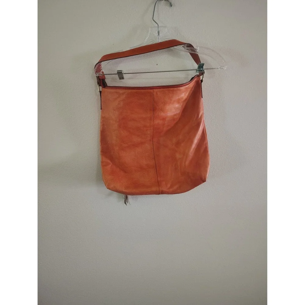 KIKO Orange Leather Hobo Bag Slouchy Shoulder Bag Large Zip Top Pebble Leather